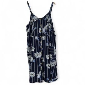 Mlle Gabrielle Blue & White Striped Floral Summer Pockets Sundress Plus Size 3X